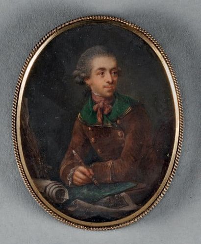 ECOLE FRANÇAISE FIN XVIIIe SIÈCLE Portrait d'un artiste attablé, crayon en main.
Miniature...