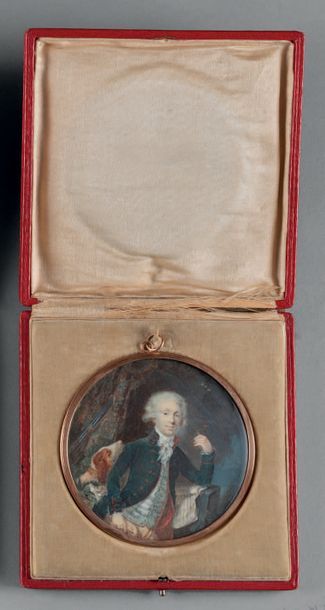 École FRANÇAISE du XVIIIe siècle Portrait d'homme avec son chien et son fusil de...