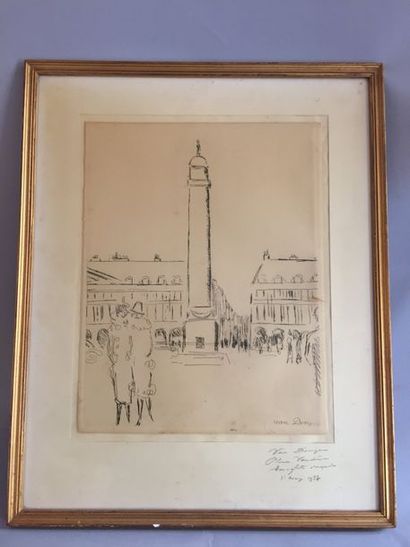 Kees VAN DONGEN (1877 - 1968) La Place Vendôme.
Eau-forte pour Paris 1937.
Epreuve...