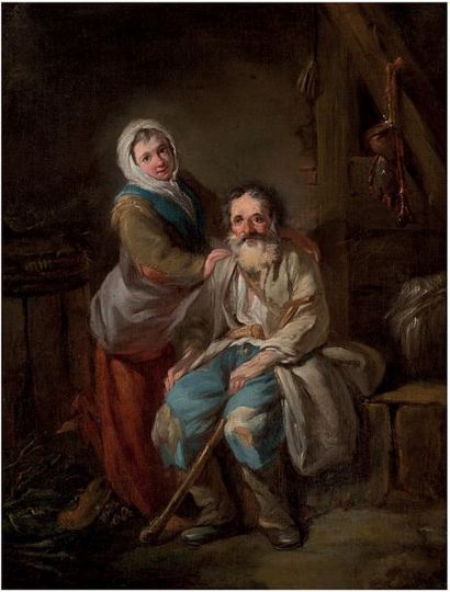 LEPICIE Bernard Nicolas (Attribué à) Couple de paysans dans leur cuisine
Huile sur...