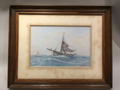 Albert SEBILLE (1874-1953) Bateaux de pêche par grosse mer
Deux gouaches faisant...