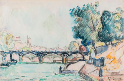 Paul SIGNAC (1863 - 1935) Paris la Seine au Pont des Arts
Aquarelle sur traits de...