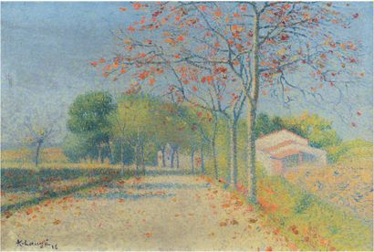 Achille LAUGE (1861 - 1944) Automne, route aux environs de Cailhau, 1916
Huile sur...