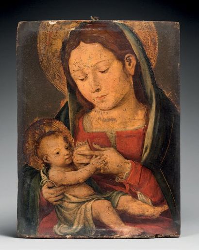 École ITALIENNE vers 1500 Vierge à l'Enfant
Tempera et fond d'or poinçonné sur panneau...