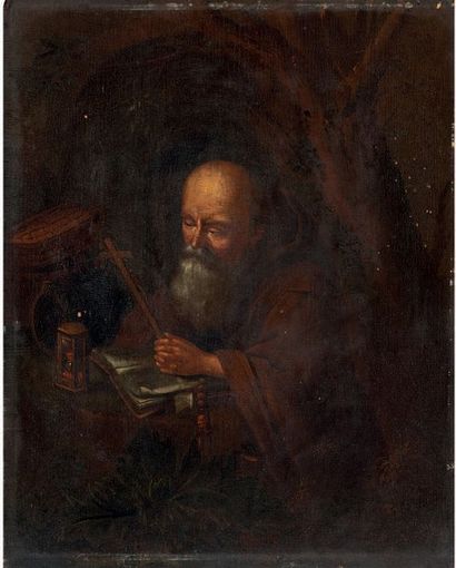 DOU Gérard (Gerrit) (D'après) Leyde 1613 - id.; 1675 Ermite priant sous un arbre...