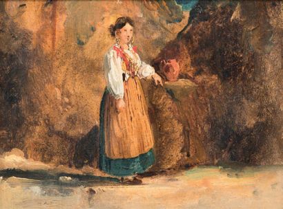 COGNIET Léon (Attribué à) Paris 1794 - id.; 1880 Jeune italienne à la source.
Huile...