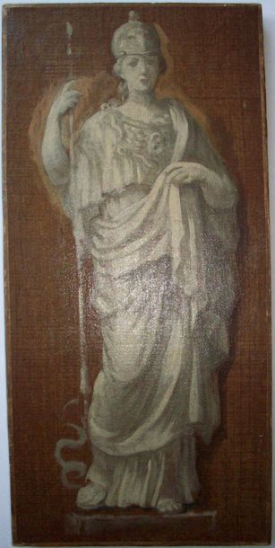 ECOLE FRANÇAISE début du XIXe siècle Minerve (étude en grisaille)
Elle est représentée...
