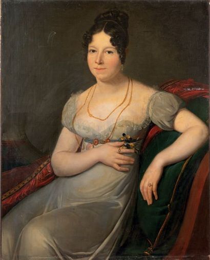Ecole FRANCAISE vers 1800 Portrait de femme assise sur une méridienne
Huile sur toile...