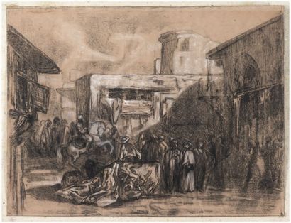 DECAMPS Alexandre-Gabriel Paris 1803 - Fontainebleau 1860 Scène de rue en Turquie
Fusain,...