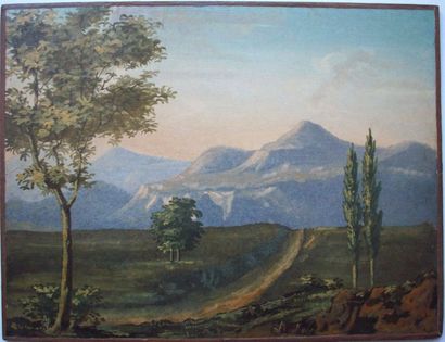 GASTINE Camille Auguste Paris 1819 - 1867 Route dans la plaine au pied des montagnes
Huile...