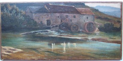 Ecole FRANÇAISE vers 1830 Moulin à eau au bord de la rivière
Huile sur papier; marouflé...