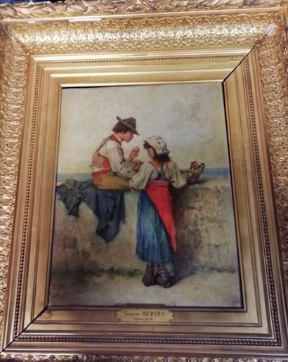 Ygnacio MERINO (1817-1876) Couple aux citrons
Huile sur panneau, signée en bas à...