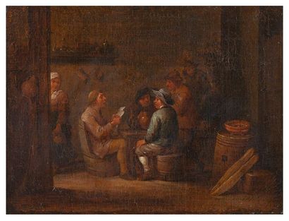 École HOLLANDAISE du XVIIIe siècle Fumeur assis sur un tonneau
Huile sur toile (Rentoilage;...