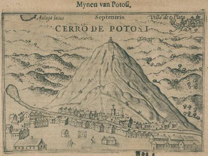 Bolivien. Potosì (le pot). Mynen van Potosi. Carte gravée sur cuivre tirée de Hand-boeck,... Gazette Drouot