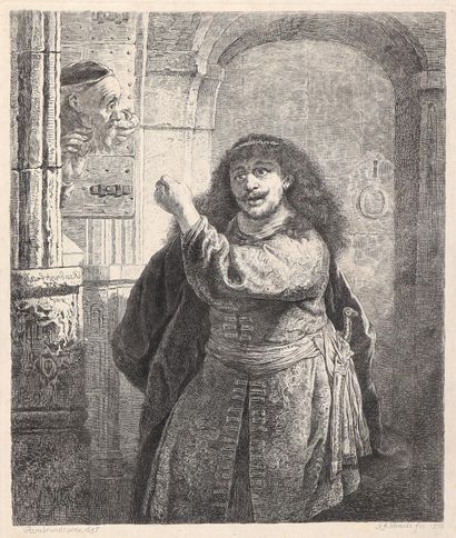 Rembrandt van Rijn, Harmenszoon (1606-1669). Samson menace son beau-père. Contre.... Gazette Drouot