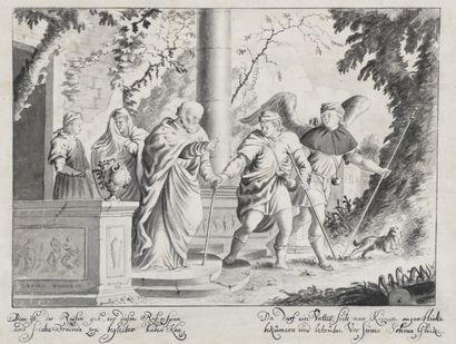 Deutsche Schule (18e siècle). Tobias et l'ange Raphaël font leurs adieux à leurs... Gazette Drouot