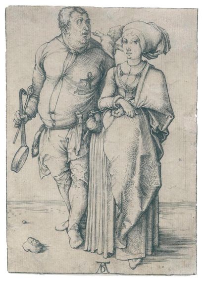 Dürer, Albrecht (1471 Nuremberg 1528). Le cuisinier et sa femme. Gravure sur cuivre... Gazette Drouot