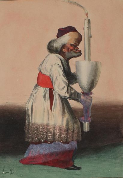 Daumier, Honoré (1808-1879). Soul en enfant de coeur. Coloriage. Lithographie 1833.... Gazette Drouot