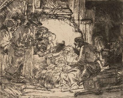 Rembrandt, Harmensz. van Rijn (1606 Leyde - Amsterdam 1669). Adoration des bergers... Gazette Drouot