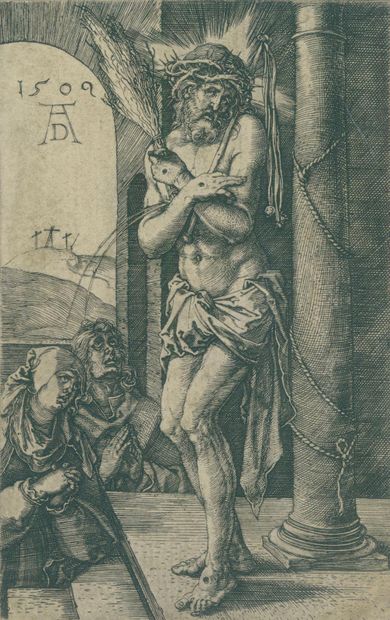 Dürer, Albrecht (1471 Nuremberg 1528). L'homme de douleur à la colonne. Gravure sur... Gazette Drouot