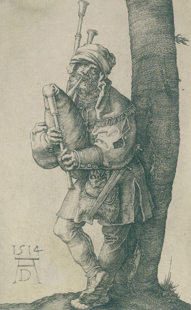 Dürer, Albrecht (1471 Nuremberg 1528). Le joueur de cornemuse. Gravure sur cuivre... Gazette Drouot