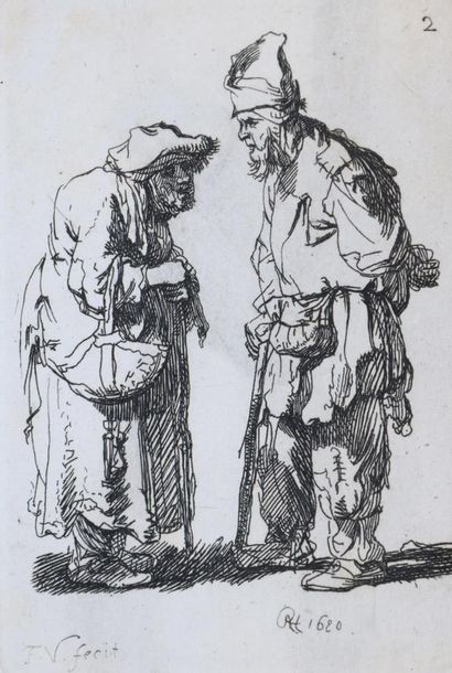 Vliet, Johannes van (ca. 1610-1668). Beggar. 8 etchings from: A Collection of Original... Gazette Drouot