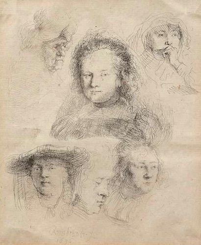 Rembrandt, Harmensz. van Rijn (1606 Leyde - Amsterdam 1669). Feuille d'étude de la... Gazette Drouot