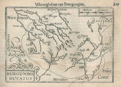 Burgund. t'Hertoghdom van Bourgongien. Carte gravée sur cuivre tirée de Hand-boeck,... Gazette Drouot