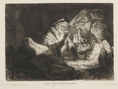 Rembrandt van Rijn, Harmenszoon (1606-1669) d'après . Le changeur d'argent. Gravure... Gazette Drouot