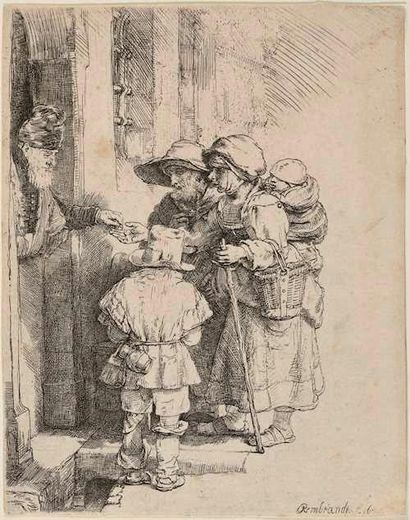 Rembrandt, Harmensz. van Rijn (1606 Leyde - Amsterdam 1669). La famille de mendiants... Gazette Drouot