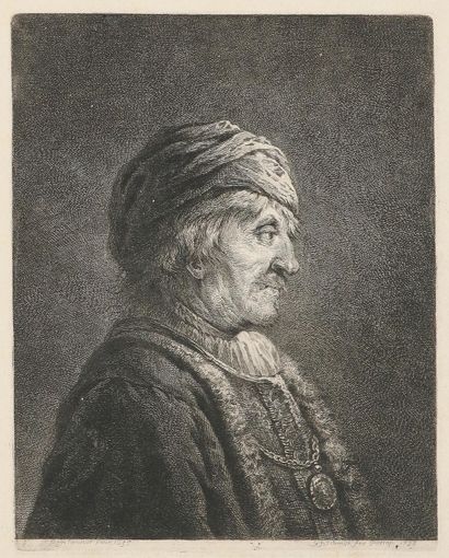 Schmidt, Georg Friedrich (1712 Berlin 1775). L'homme au turban, buste de profil à... Gazette Drouot