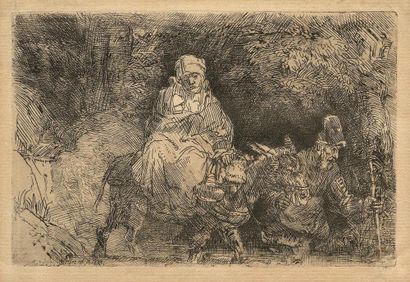 Rembrandt, Harmensz. van Rijn (1606 Leyde - Amsterdam 1669). La fuite en Égypte.... Gazette Drouot