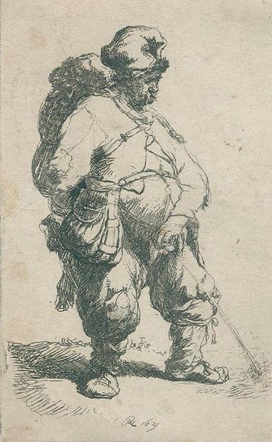 Rembrandt van Rijn, Harmensz. (1606 Leyde - Amsterdam 1669). L'homme qui pisse. Eau-forte... Gazette Drouot