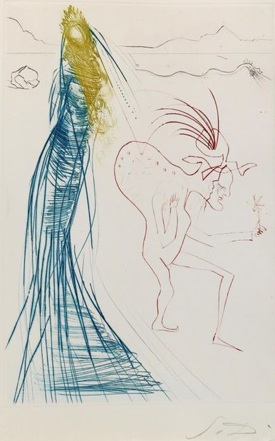 Dali,Salvador (1893 Figueres 1989). Isolde et Melot. Gravure à la pointe sèche originale... Gazette Drouot