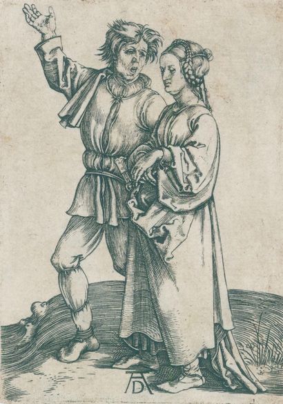 Dürer, Albrecht (1471 Nuremberg 1528). Le jeune paysan et sa femme. Gravure sur cuivre... Gazette Drouot