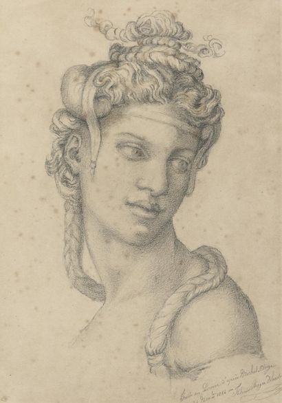 Buonarotti, Michelangelo (1475-1564) d'après . Cléopâtre. Dessin au fusain de Felice... Gazette Drouot