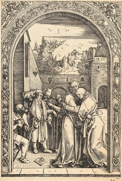 Dürer, Albrecht (1471 Nuremberg 1528). Anne et Joachim sous la porte dorée. Feuille... Gazette Drouot