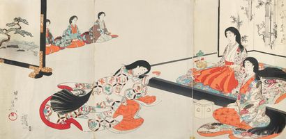 Toyohara, Chikanobu (1838-1912). 3 sheets from the series: Chiyoda no Oh-oku (Noble... Gazette Drouot