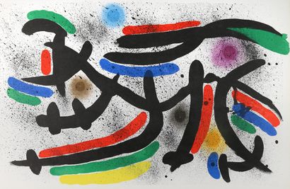 Miró, Joan (1893-1983). 5x le même motif. Lithographie en couleurs pour Lithographe... Gazette Drouot