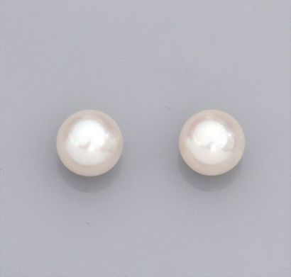 null Paire de boucles d'oreilles serties de perles de culture diamètre 7.5/8 mm (Akoya),...