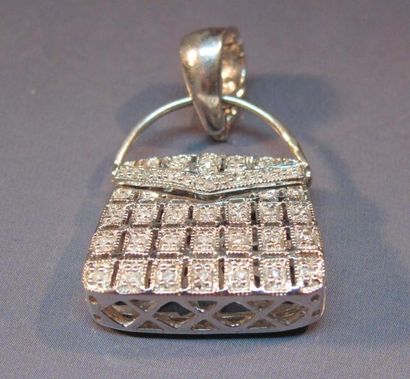 null Breloque en or gris 14K repercé stylisant un sac à mains serti de diamants Système...
