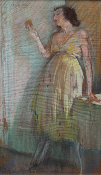 null Léo FONTAN (1884-1969) : « Femme à la lecture ». Crayon et pastel sur papier...