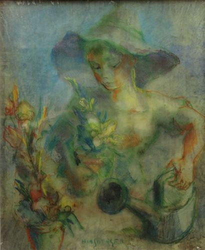 null Alexis HINSBERGER (1907-1996) : « Jeune fille aux fleurs ». Technique mixte,...