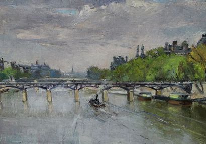null Iwao HAGUINOYA (Ecole française XX-ème Siècle) : « Vue du Pont des Arts à Paris »....