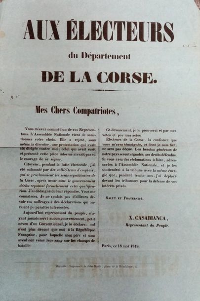 null CASABIANCA (François-Xavier-Joseph de)Aux électeurs du département de la CorseMarseille,...