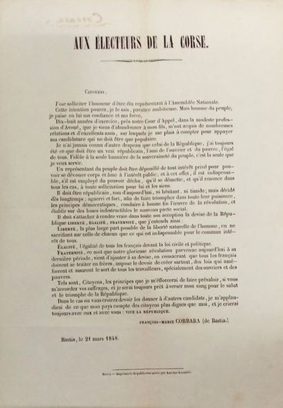 null 

CORBARA (François-Marie)

Aux Electeurs de la Corse. Bastia, Imprimerie Républicaine,...