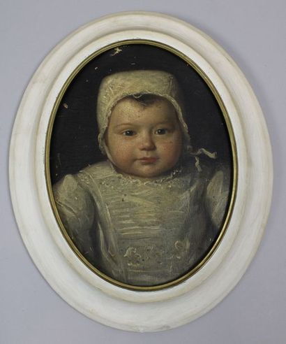null Ecole française du XIX-ème Siècle : Portrait d’un jeune enfant dans sa robe...