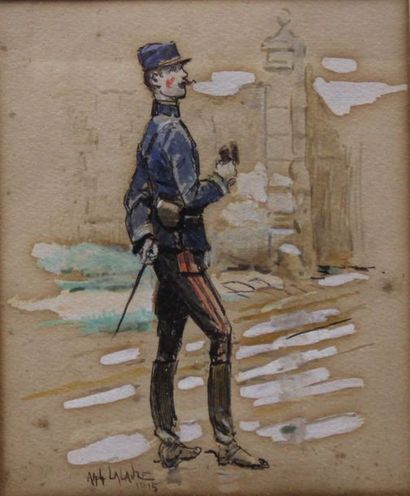 null Alphonse LALAUZE (1872-1936) : « Officier cavalier ». Gouache sur papier signé...