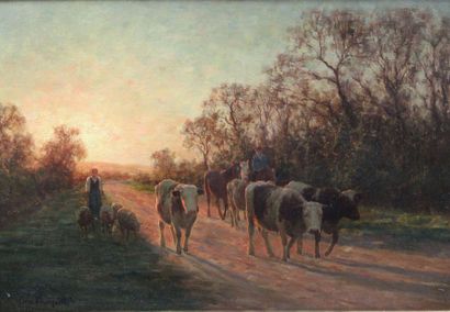 null Félix PLANQUETTE (1873-1964) : « Le retour des troupeaux ». Huile sur toile...