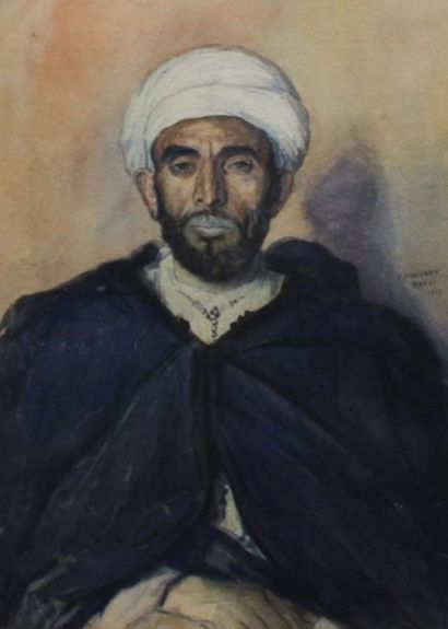 null DENIZARD Orens, né en 1879, Oriental au turban, Rabat, 1917, aquarelle (rousseurs...